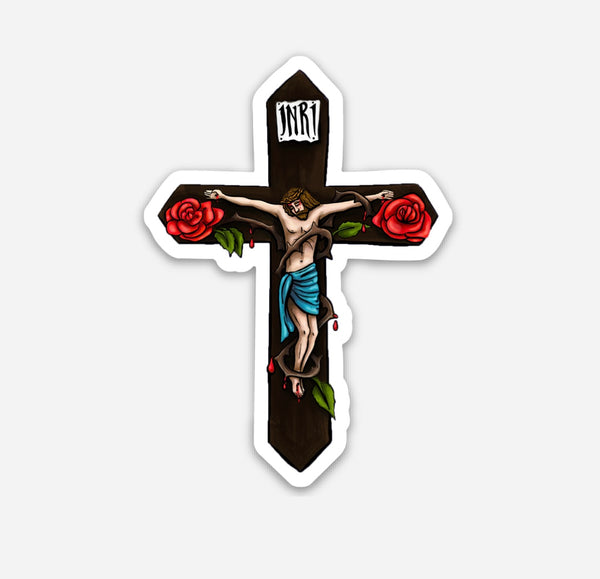 Rose Crucifix Sticker Decal