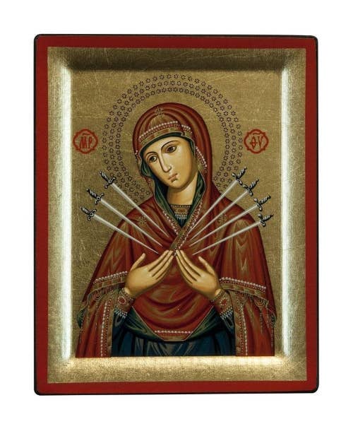 The Art of the Icon - Virgin Mary with Seven Swords Silk Screen Icon: 29 x 23 cm / 11.4x 9.1 in