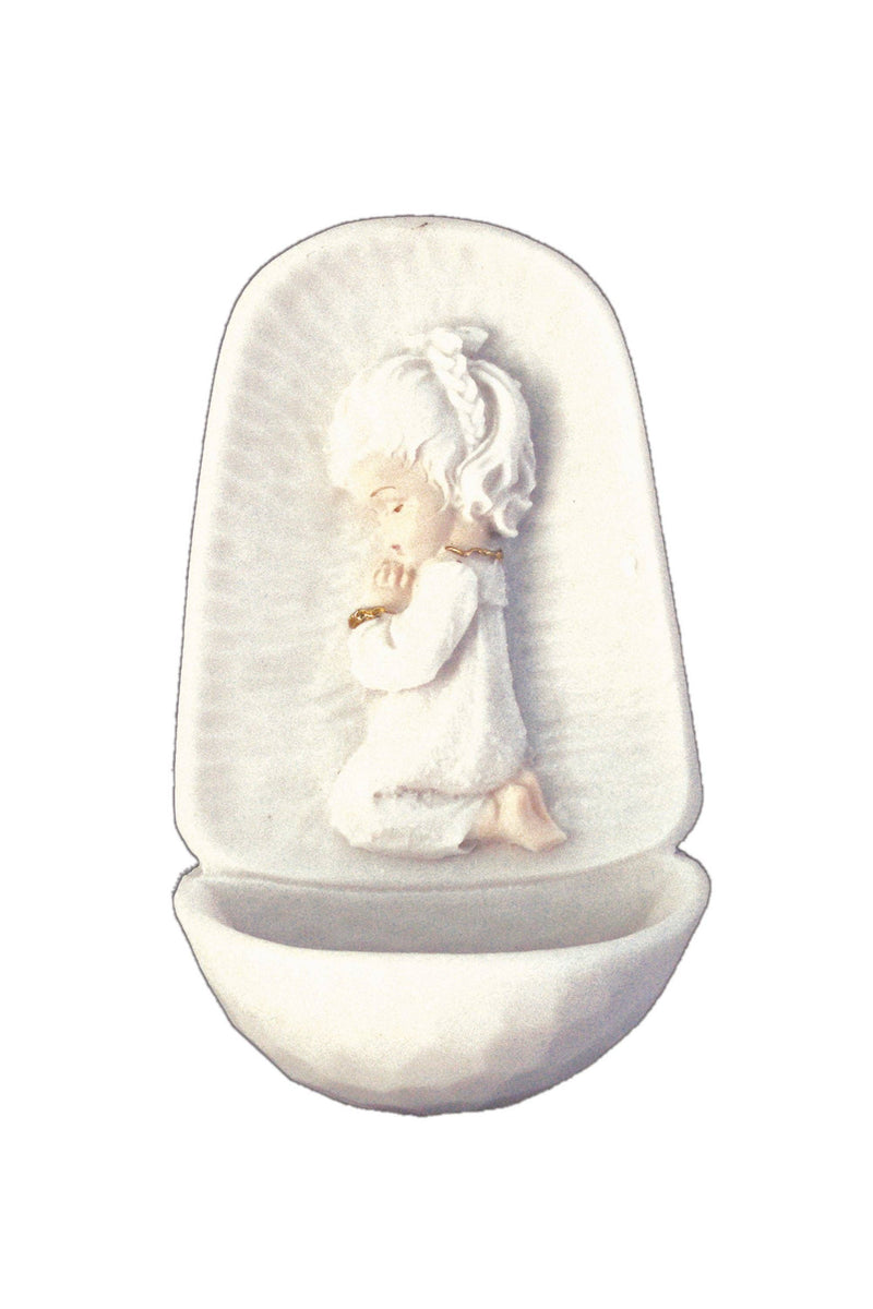 Goldscheider of Vienna - Praying Girl Font in White with Gold Highlights 4.5"
