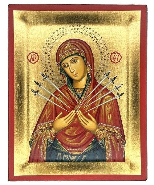 The Art of the Icon - Virgin Mary with Seven Swords Silk Screen Icon: 29 x 23 cm / 11.4x 9.1 in