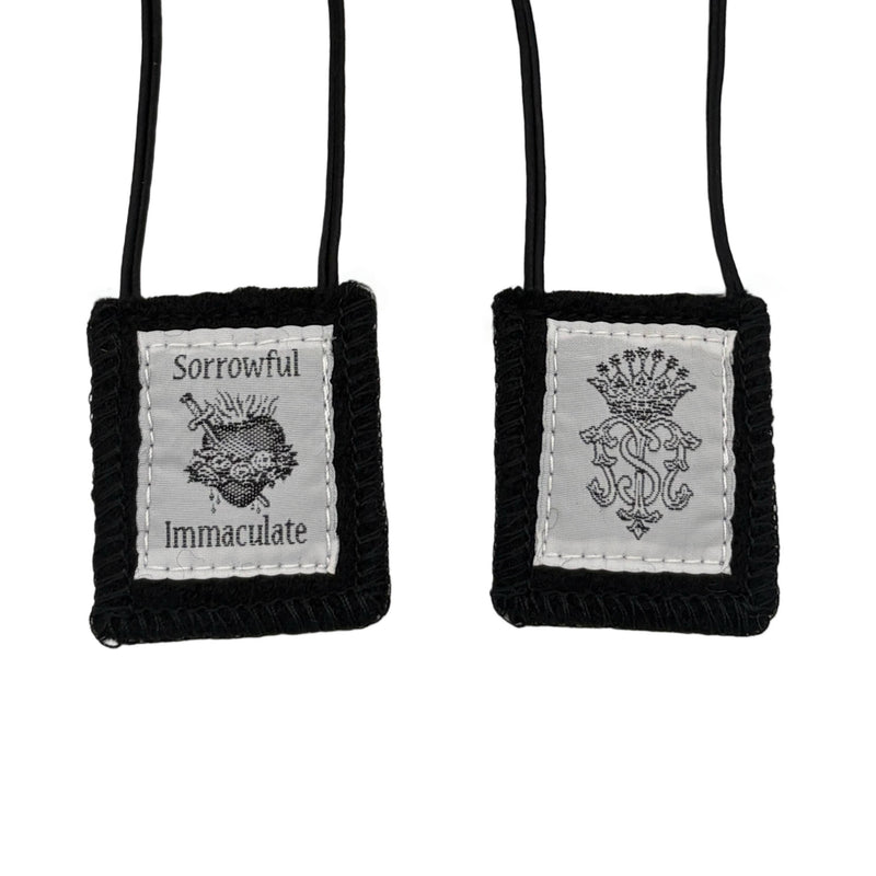 Oremus Mercy - Scapular- Sorrowful Immaculate Heart of Mary BLACK   2”