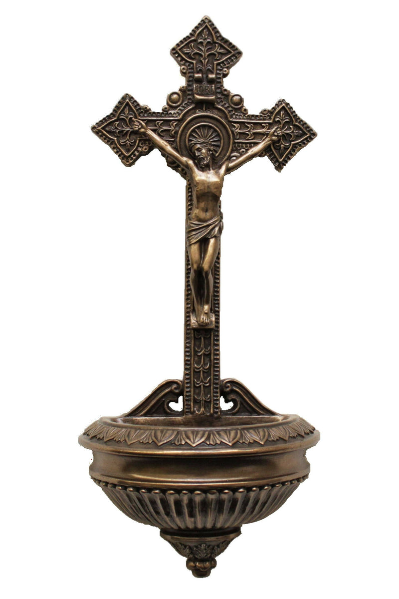 Goldscheider of Vienna - Crucifixion Holy Water Font in Cold Cast Bronze 11"