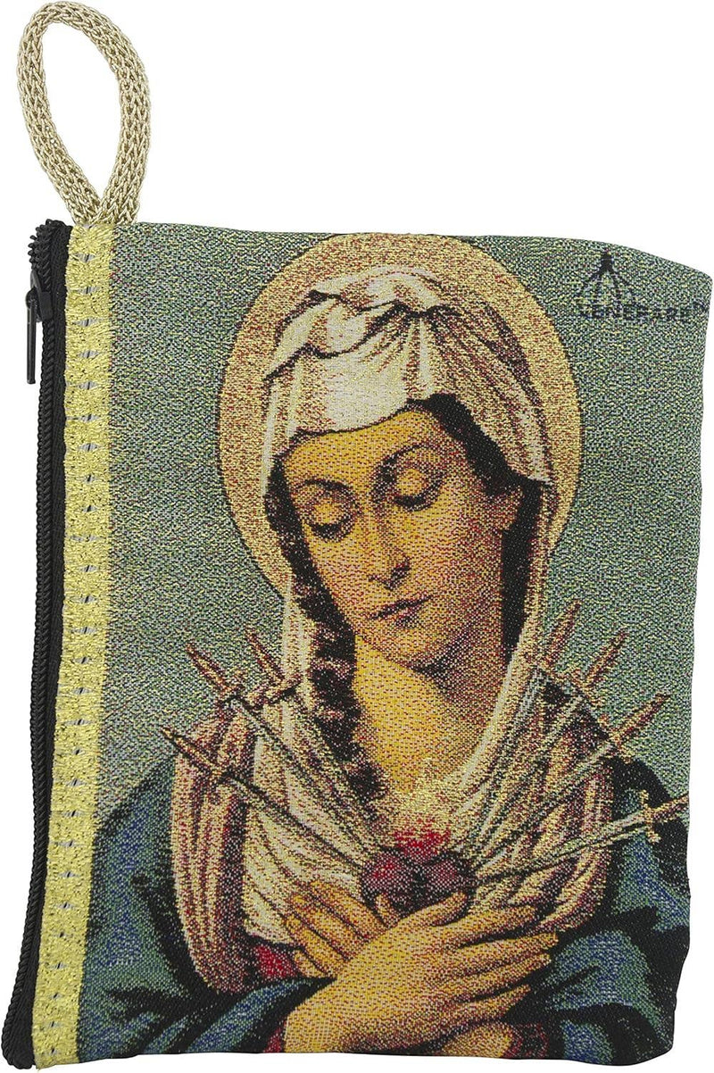 Village Gift Importers - Large Tapestry Rosary Pouch with Seven Sorrows Design