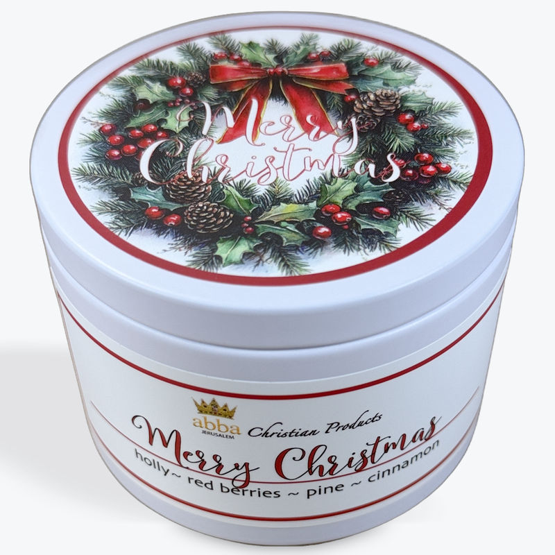 Abba Christian Products - Merry Christmas - 8oz Holiday Tin Candle