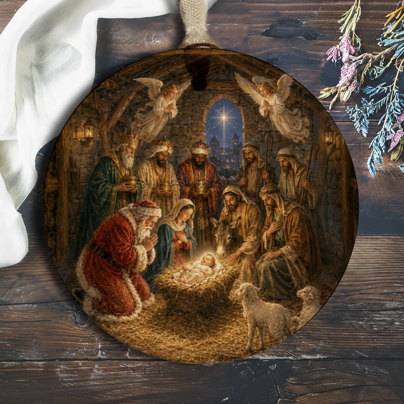 Capytini - Nativity Scene Ornament With Santa And Angels Decor