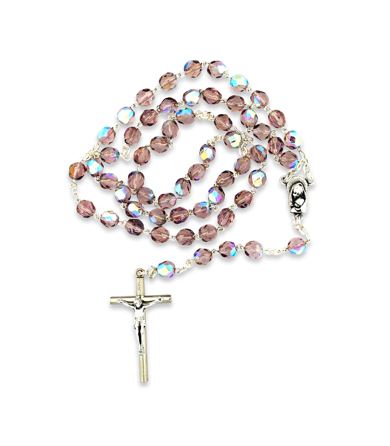 Village Gift Importers - Crystal Rosary Beads with Madonna and Child Centerpiece
