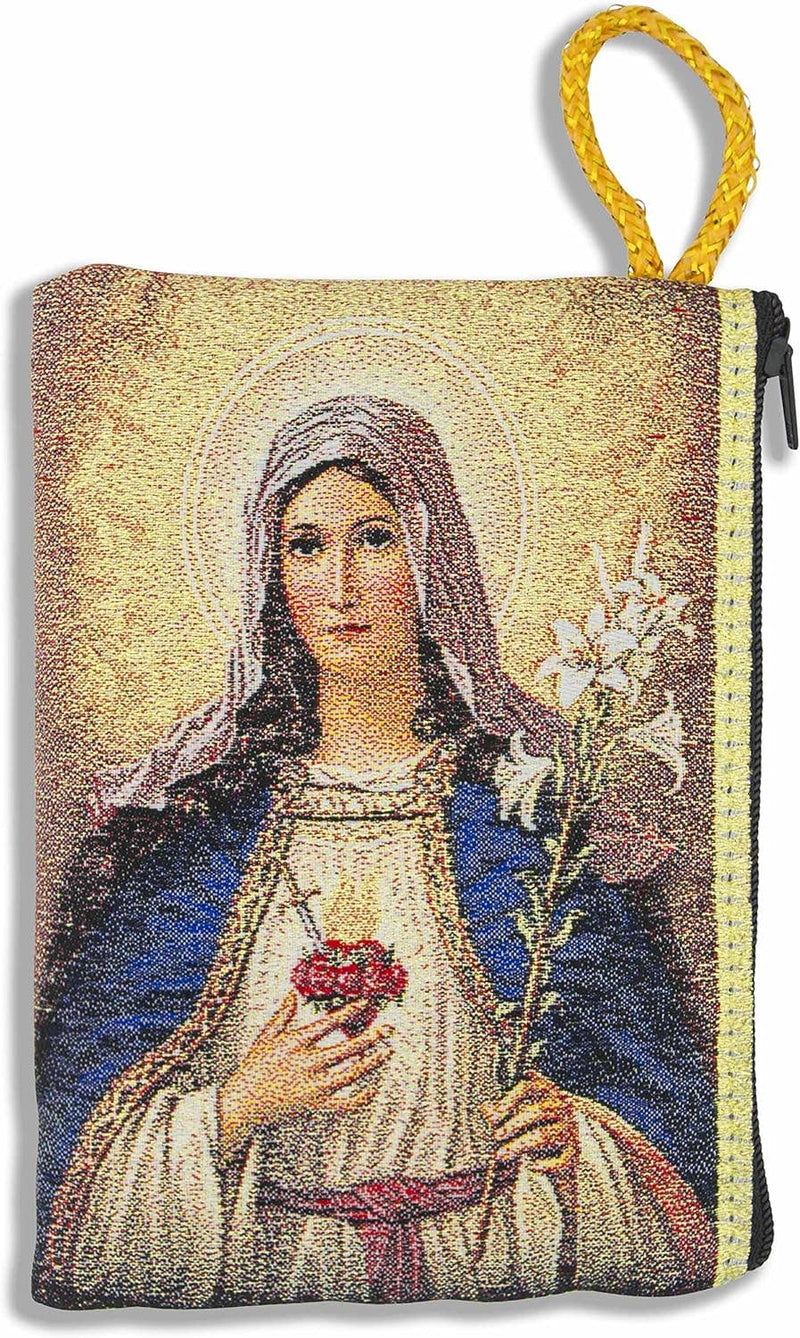 Village Gift Importers - Large Tapestry Rosary Pouch with Sacred Heart of Jesus