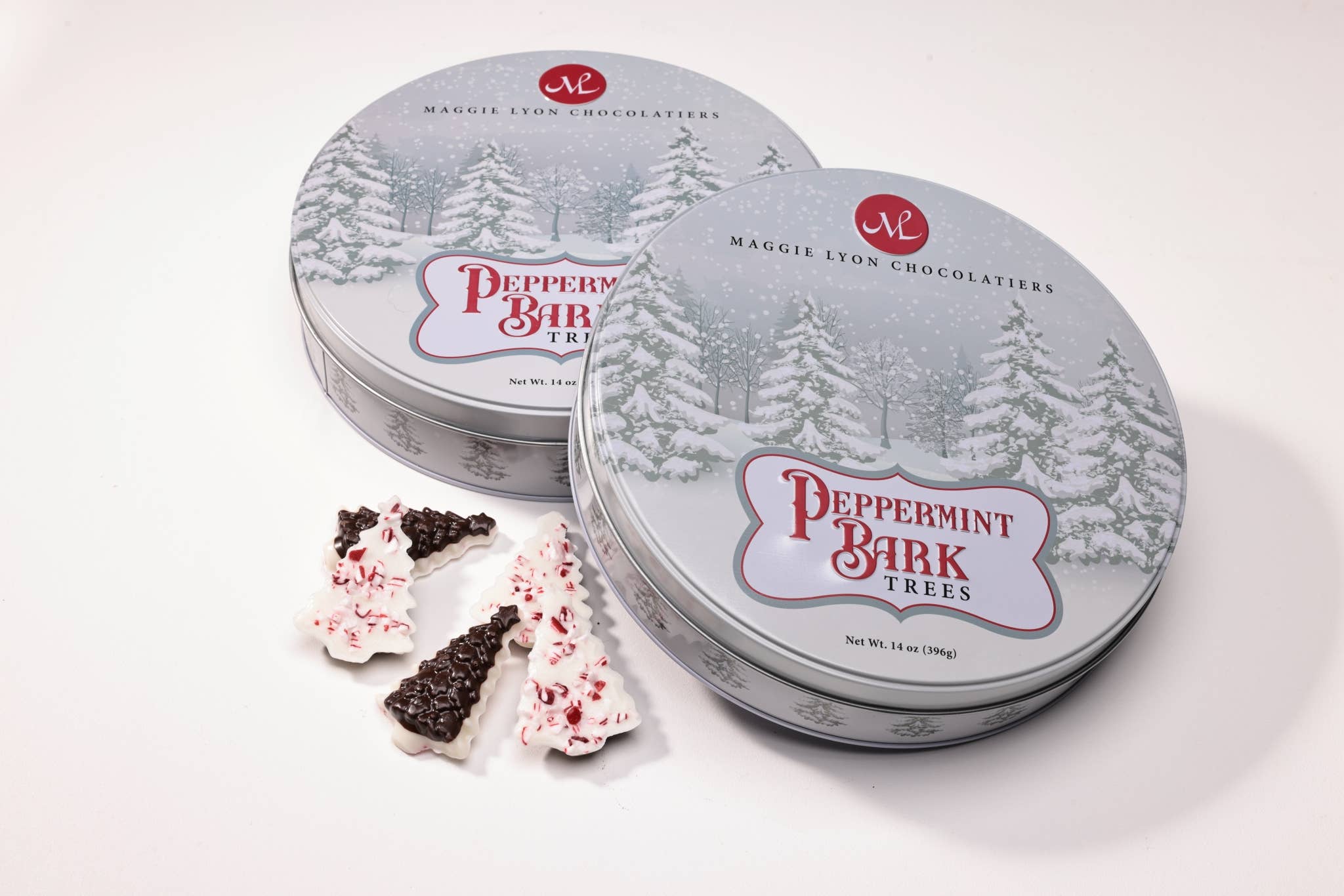 14 Ounce Peppermint Bark Trees Tin