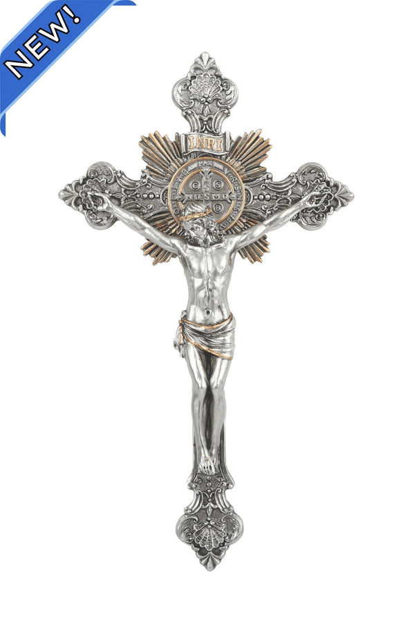 Goldscheider of Vienna - St. Benedict Crucifix in Pewter Style 14"
