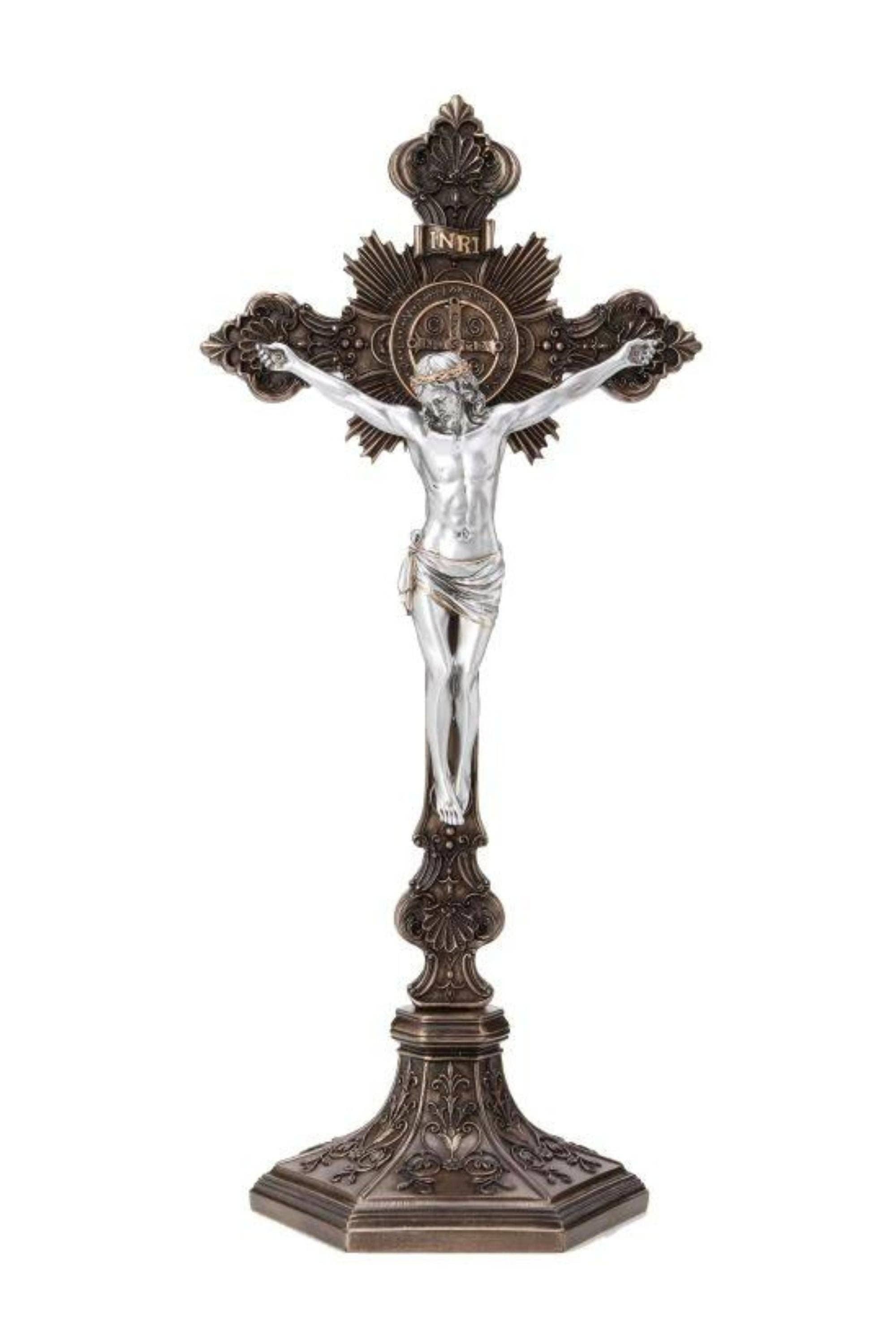Goldscheider of Vienna - Standing St. Benedict Crucifix Cold Cast Bronze/Pewter Style