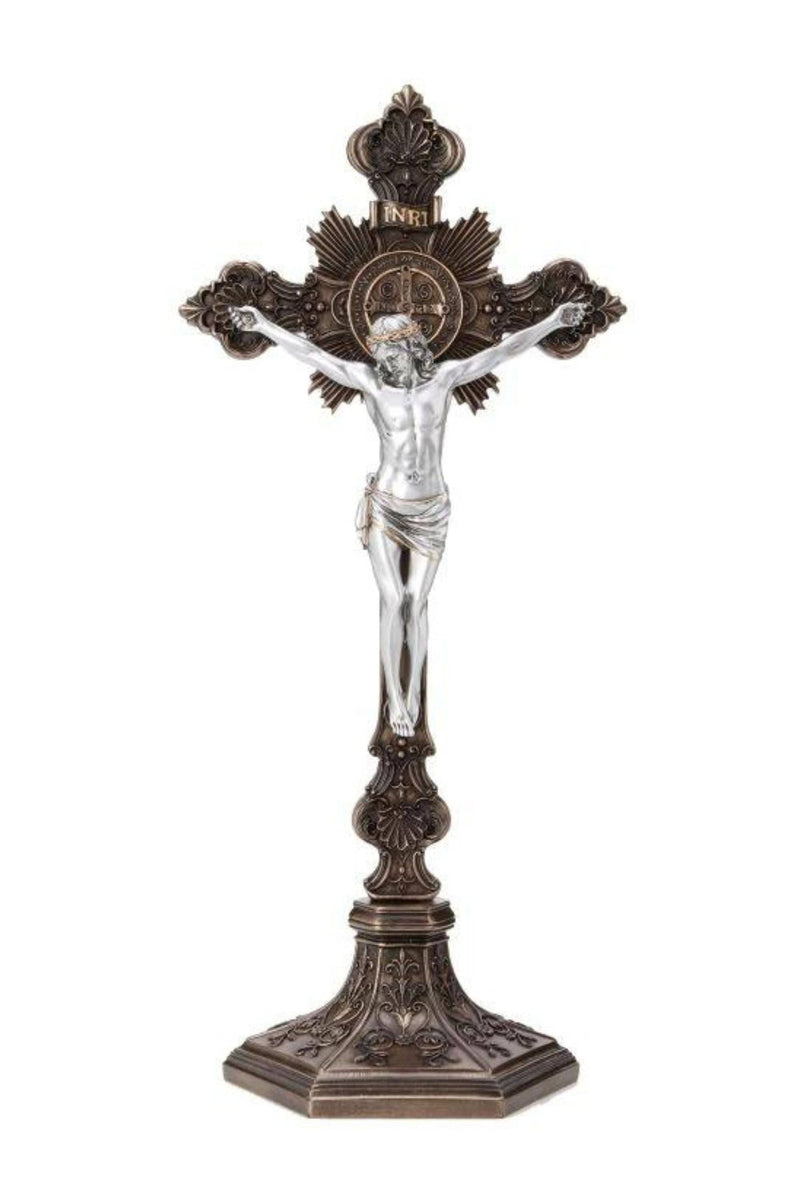 Goldscheider of Vienna - Standing St. Benedict Crucifix Cold Cast Bronze/Pewter Style