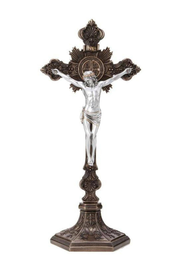 Goldscheider of Vienna - Standing St. Benedict Crucifix Cold Cast Bronze/Pewter Style