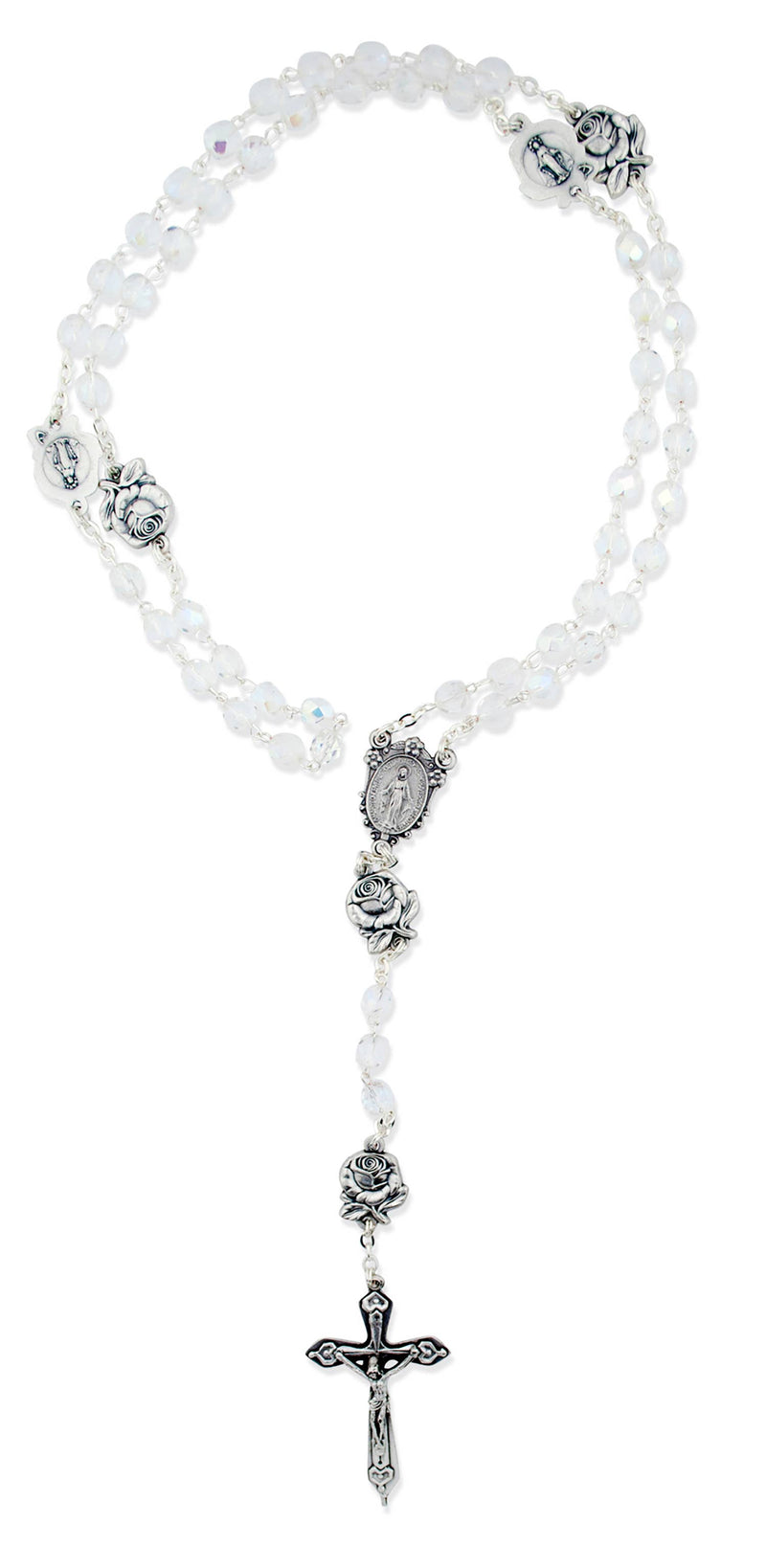 Village Gift Importers - Immaculate Conception Catholic Rosary with Clear Glass Beads