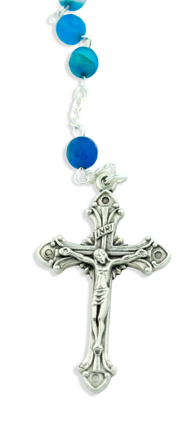 Village Gift Importers - Blue Catholic Rosary with Glass Beads