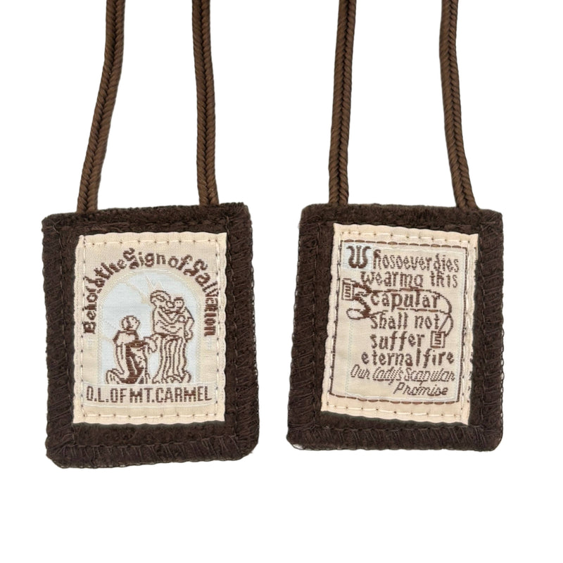 Oremus Mercy - Scapular- Lady of Mt. Carmel + St. Simon Stock BROWN   2”