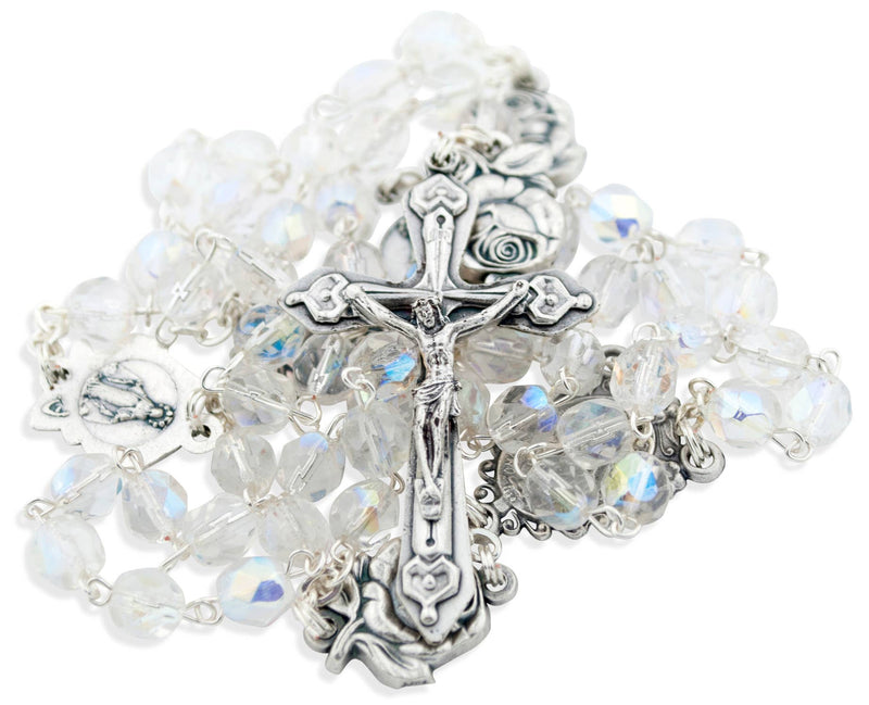 Village Gift Importers - Immaculate Conception Catholic Rosary with Clear Glass Beads
