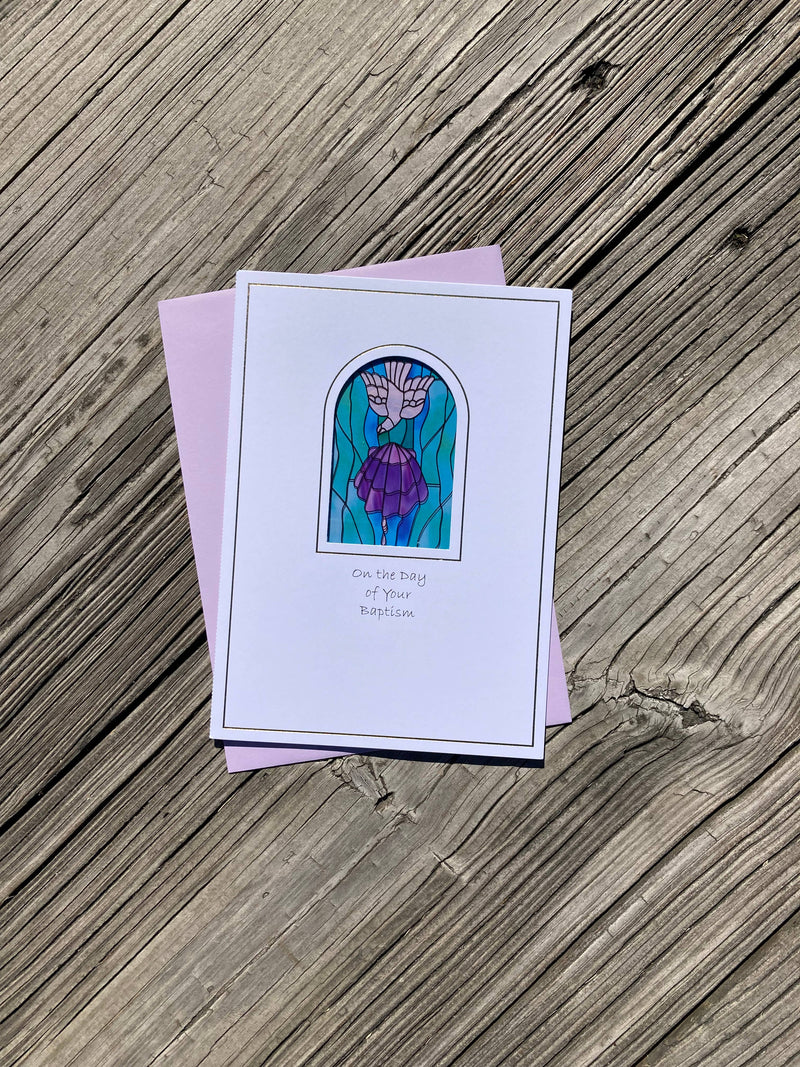 Bright Greetings - Baptism Holy Spirit suncatcher greeting card 5x7, religious