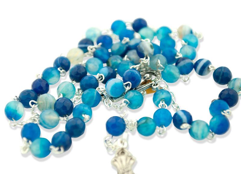 Village Gift Importers - Blue Catholic Rosary with Glass Beads