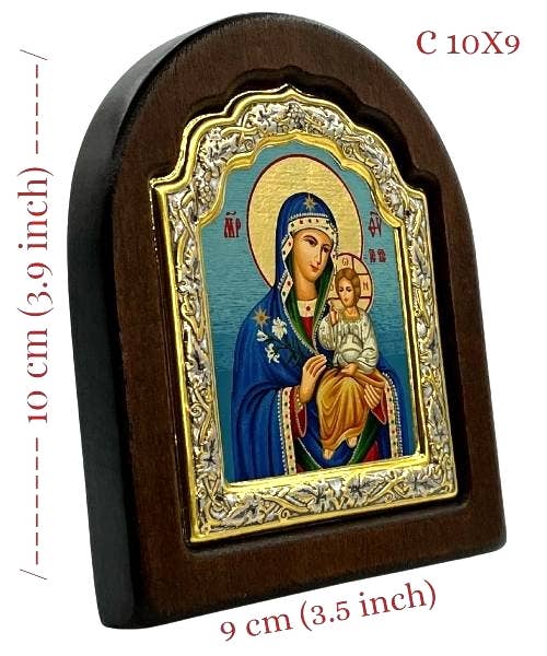 The Art of the Icon - Virgin Mary Eternal Bloom Icon–Arched Engraved Silver, Gold: 20 x 16 cm / 7.9 x 6.3 in