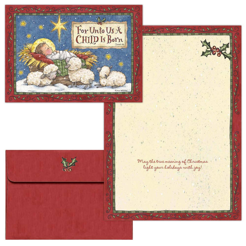 Crown Point Graphics - For Unto Us a Child is Born - 16 Special Finish Boxed Christmas Cards