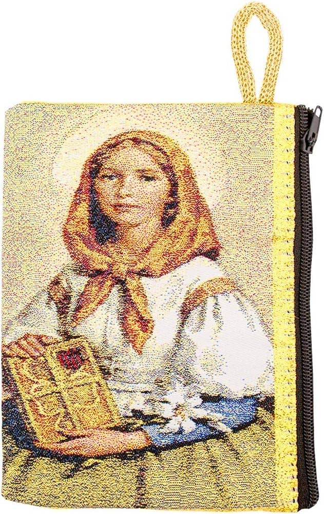 Village Gift Importers - Large Tapestry Rosary Pouch with St. Dymphna Design