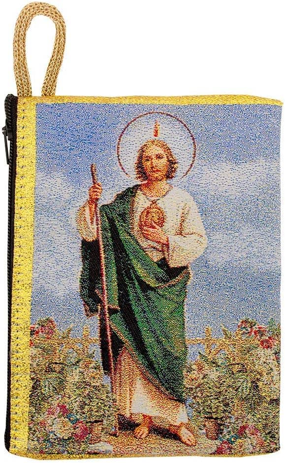 Village Gift Importers - Large Tapestry Rosary Pouch with St. Jude Design