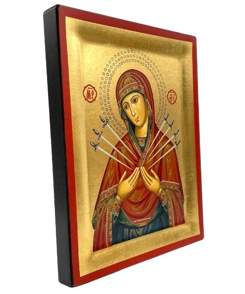 The Art of the Icon - Virgin Mary with Seven Swords Silk Screen Icon: 29 x 23 cm / 11.4x 9.1 in