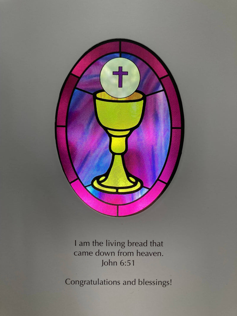 Bright Greetings - Chalice First Communion sun-catcher greeting card