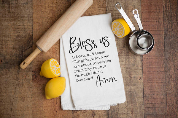 Bless Us O Lord Catholic Grace Before Meals Kitchen Towel