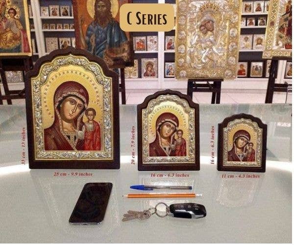 The Art of the Icon - Virgin Mary Eternal Bloom Icon–Arched Engraved Silver, Gold: 20 x 16 cm / 7.9 x 6.3 in