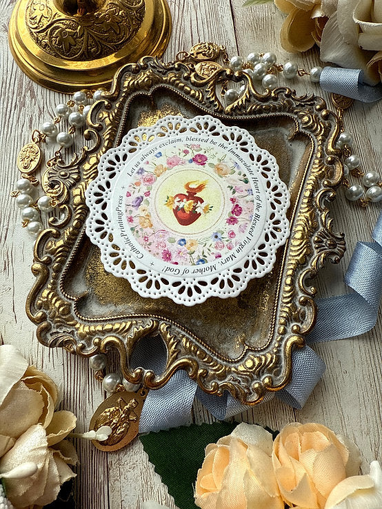 Blessed be the Immaculate Heart - Paper Lace Holy Card