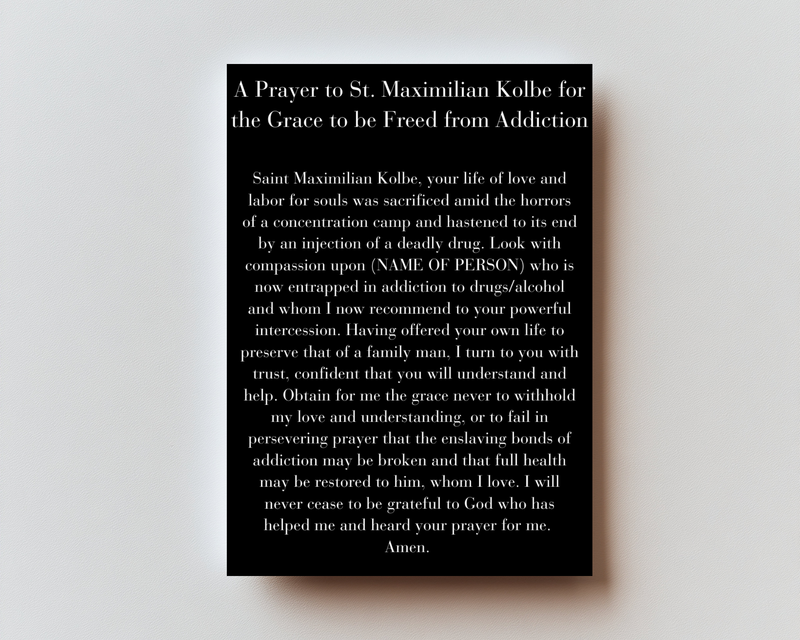 Prayer to Maximilian Kolbe for the Grace to be Freed From Addiction Premium Metal Prayer Card