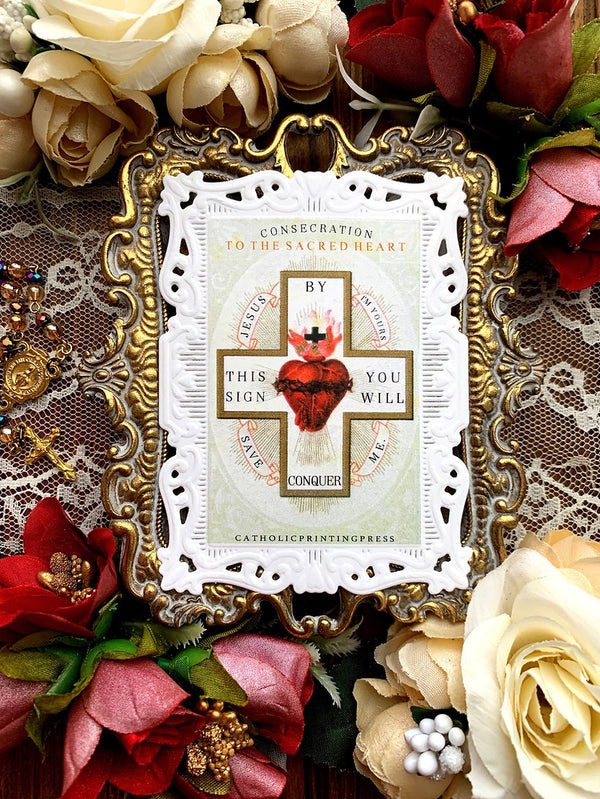 Consecration to the Sacred Heart - By This Sign Paper Lace Holy Card