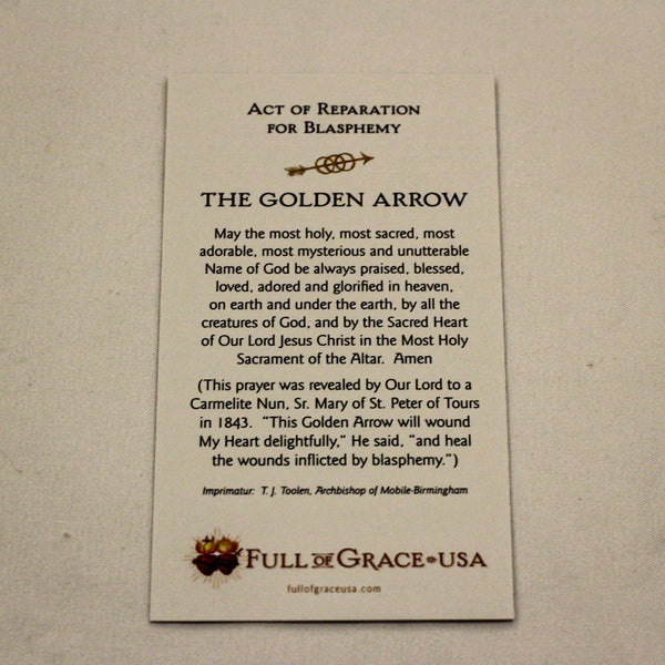 Act of Reparation for Blasphemy - THE GOLDEN ARROW Holy Card.