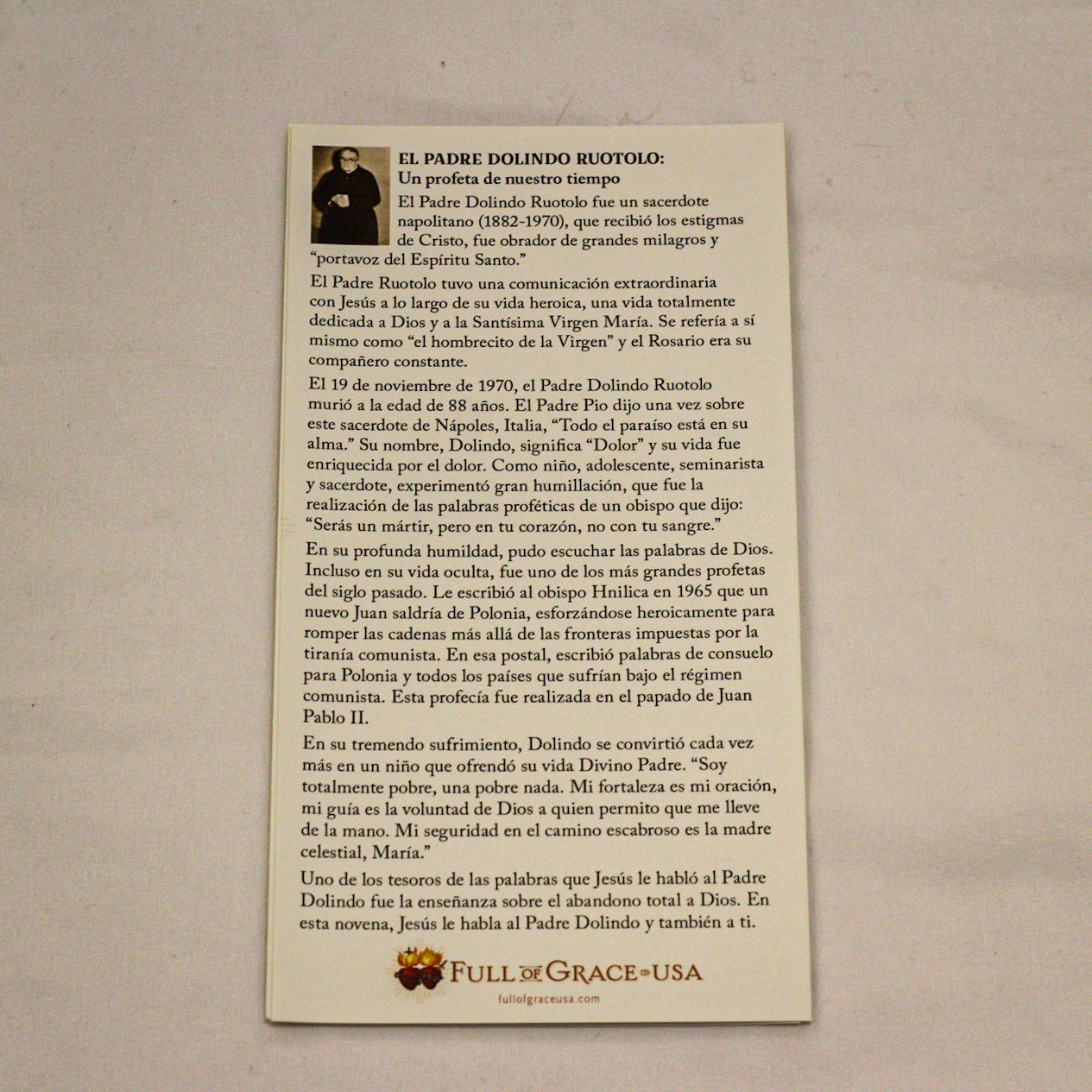 Novena de la Entrega – Tríptico de estampa/The Surrender Novena SPANISH version Trifold Holy Cards LARGE-FONT
