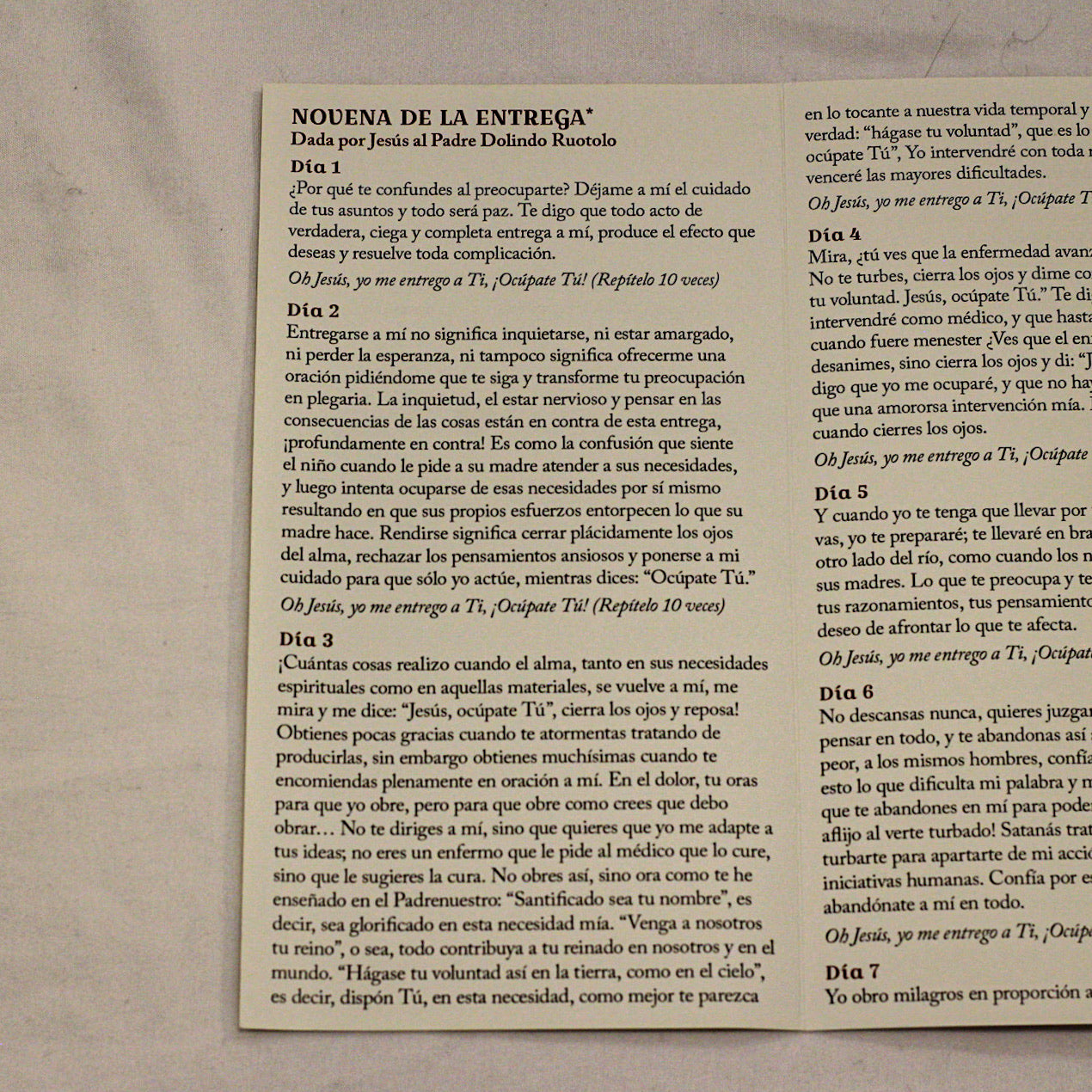Novena de la Entrega – Tríptico de estampa/The Surrender Novena SPANISH version Trifold Holy Cards (3