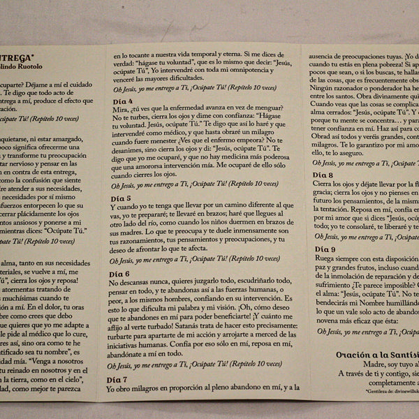 Novena de la Entrega – Tríptico de estampa/The Surrender Novena SPANISH version Trifold Holy Cards LARGE-FONT