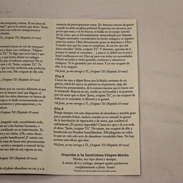 Novena de la Entrega – Tríptico de estampa/The Surrender Novena SPANISH version Trifold Holy Cards LARGE-FONT