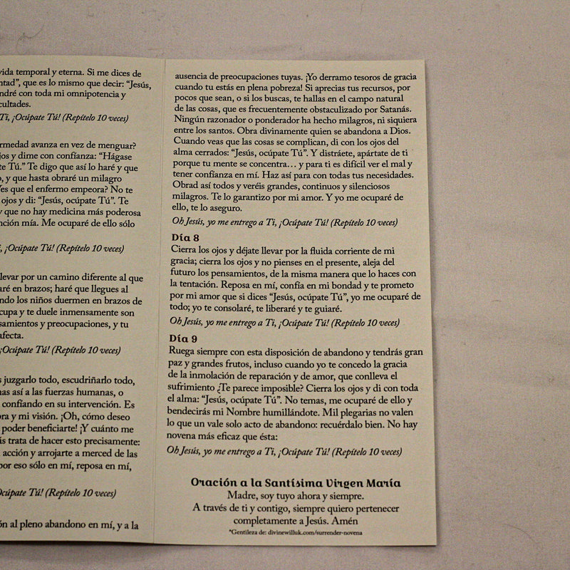 Novena de la Entrega – Tríptico de estampa/The Surrender Novena SPANISH version Trifold Holy Cards (3" X 5")