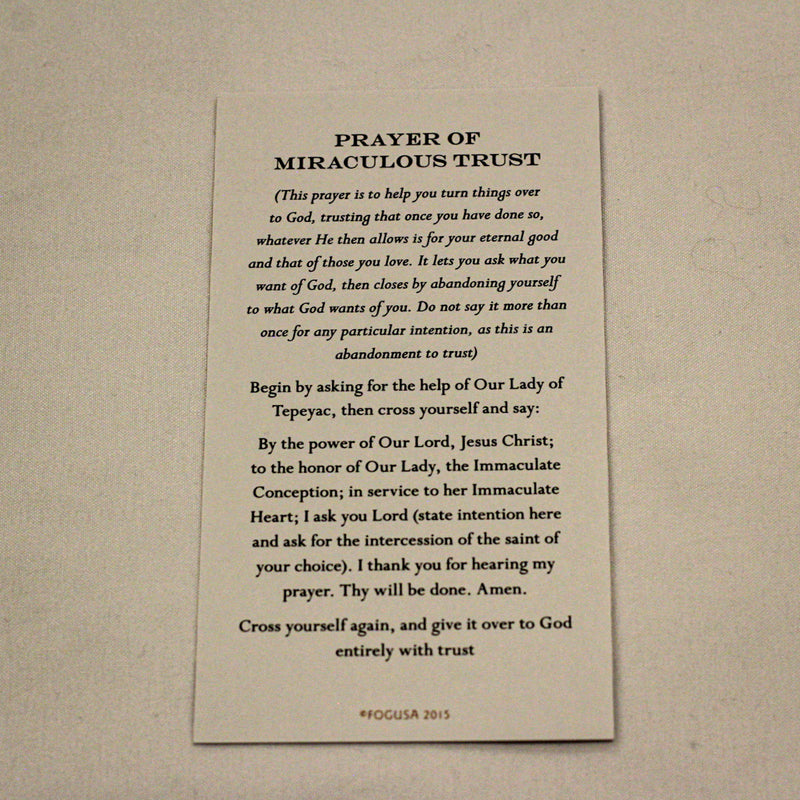 Our Lady of Tepeyac - Prayer of Miraculous Trust Holy Cards