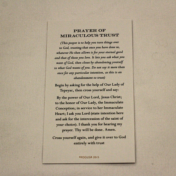 Our Lady of Tepeyac - Prayer of Miraculous Trust Holy Cards
