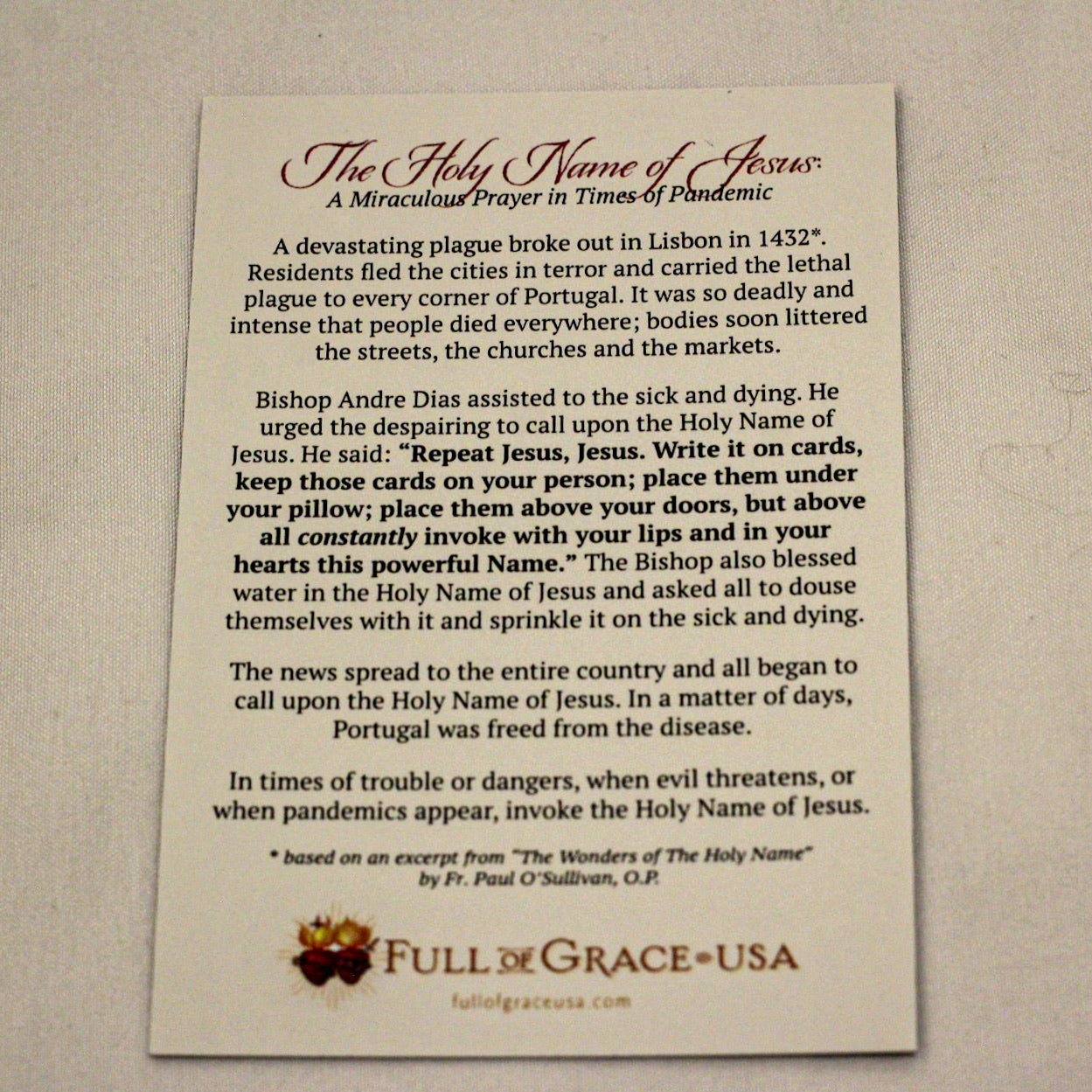 The Holy Name of Jesus - A Miraculous Prayer in Times of Pandemic