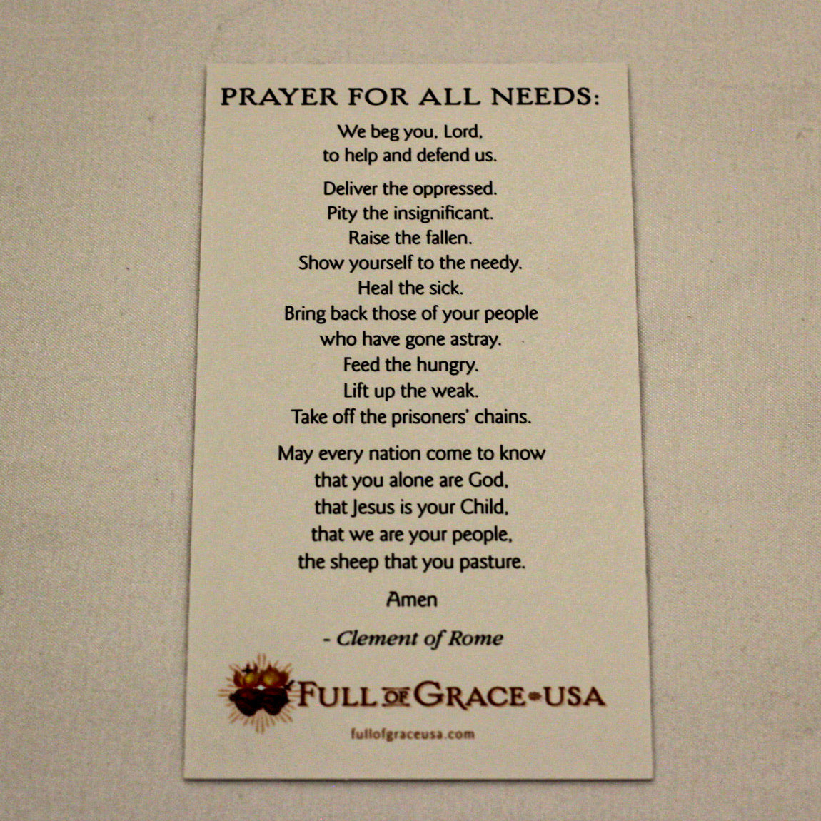 Prayer for All Needs Holy Cards