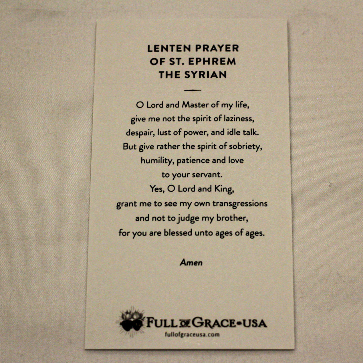 Lenten Prayer of St. Ephrem the Syrian Holy Card