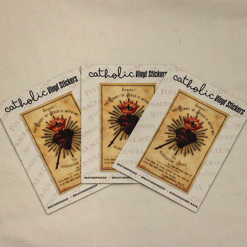 Cease! The Heart of Jesus is with me Sticker Decal - NEW