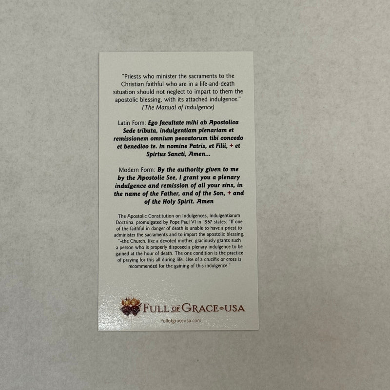 NEW Official 2026 Translation:  The Apostolic Pardon, Powerful Help for the Dying Holy Card