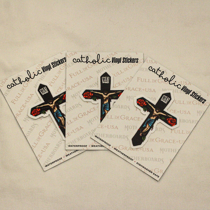 Rose Crucifix Sticker Decal