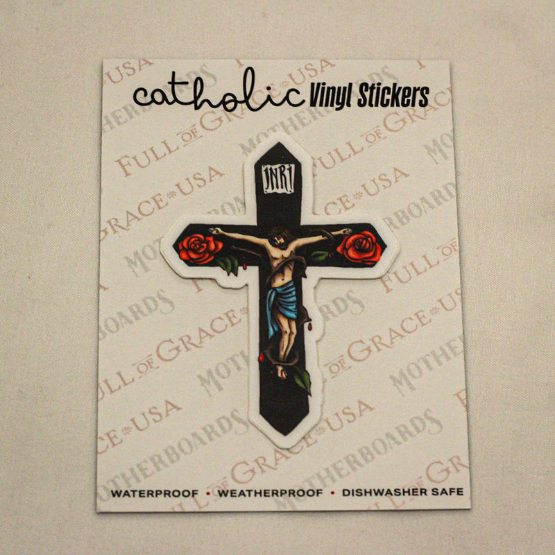 Rose Crucifix Sticker Decal