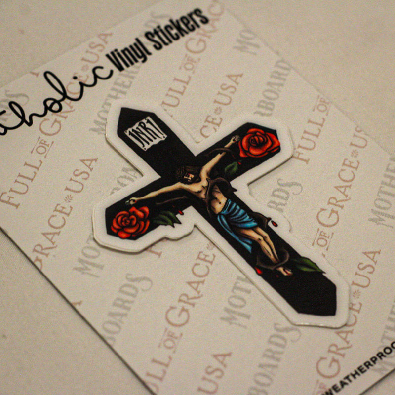 Rose Crucifix Sticker Decal