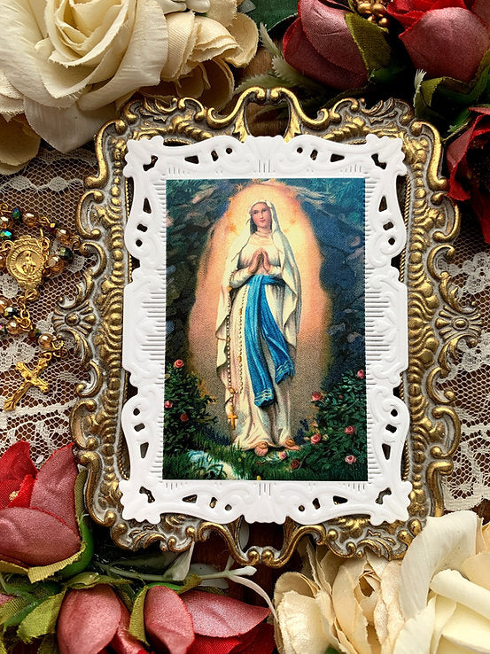 Our Lady of Lourdes - Paper Lace Holy Card